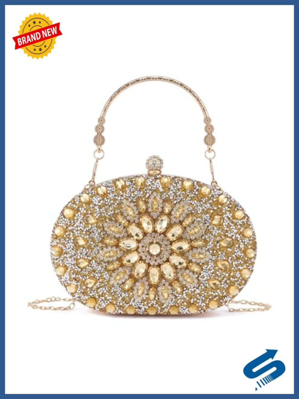 Rhinestone Evening Clutch Brushed Leather Sunflower Beaded Chain Bag